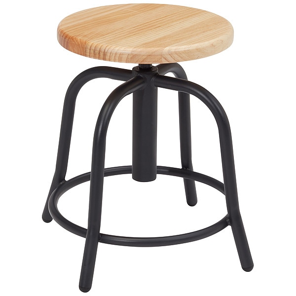 National Public Seating Adjustable Stool, Wood Seat, Blk Frame, 18" - 6800W-10