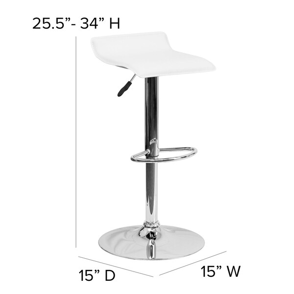 Flash Furniture White Vinyl Barstool, Adj Height - DS-801-CONT-WH-GG