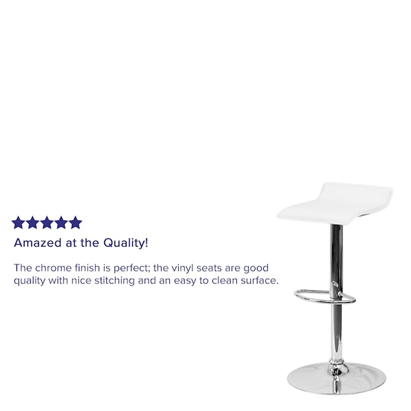 Flash Furniture White Vinyl Barstool, Adj Height - DS-801-CONT-WH-GG