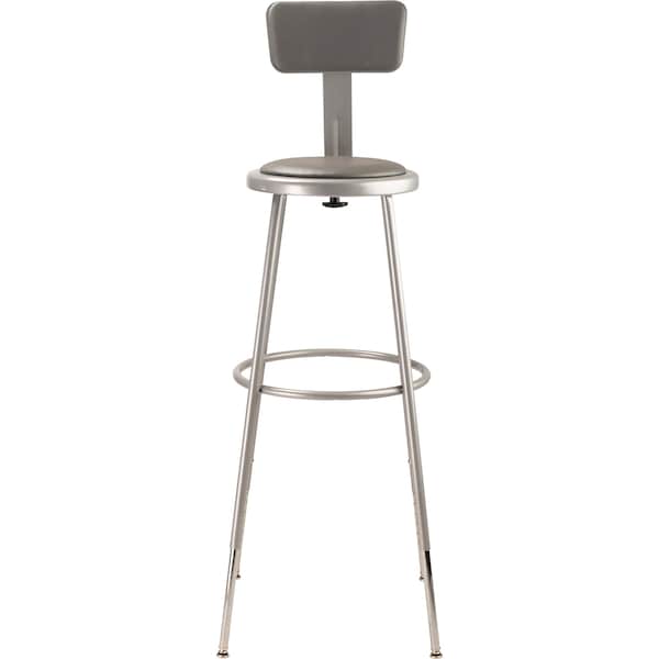 National Public Seating Round Stool with Backrest, Height 31" to 39"Gray - 6430HB