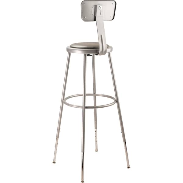National Public Seating Round Stool with Backrest, Height 31" to 39"Gray - 6430HB