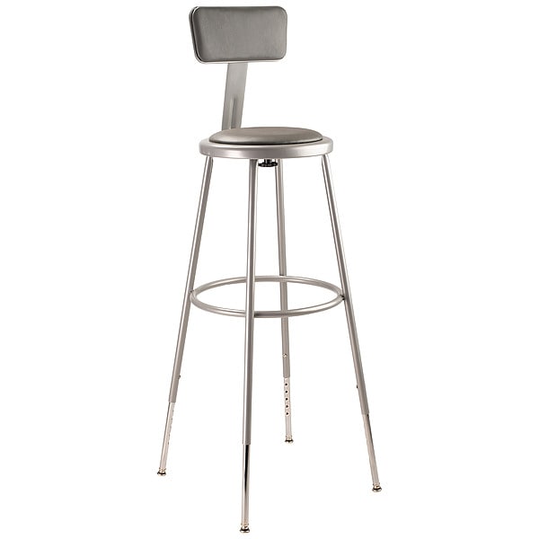 National Public Seating Round Stool with Backrest, Height 31" to 39"Gray - 6430HB