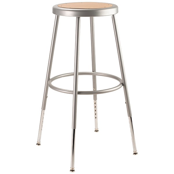 National Public Seating Round Stool, Height Range 25" to 33", Hardboard Gray - 3LLV9