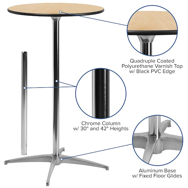 Flash Furniture Round Pub Table w/2 Columns, Rnd, Brchwd Top, 36", 36" L, 36" W, 42" H, Wood Top, Wood Grain - XA-36-COTA-GG