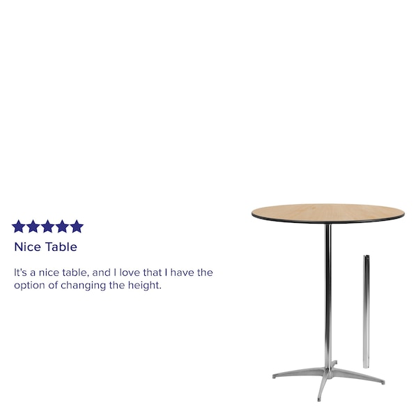 Flash Furniture Round Pub Table w/2 Columns, Rnd, Brchwd Top, 36", 36" L, 36" W, 42" H, Wood Top, Wood Grain - XA-36-COTA-GG