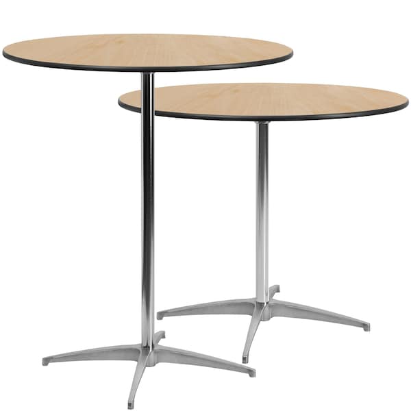 Flash Furniture Round Pub Table w/2 Columns, Rnd, Brchwd Top, 36", 36" L, 36" W, 42" H, Wood Top, Wood Grain - XA-36-COTA-GG