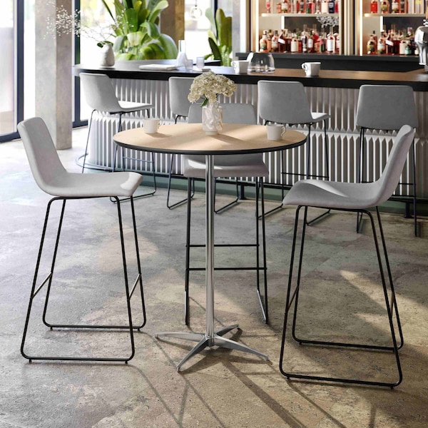 Flash Furniture Round Pub Table w/2 Columns, Rnd, Brchwd Top, 36", 36" L, 36" W, 42" H, Wood Top, Wood Grain - XA-36-COTA-GG