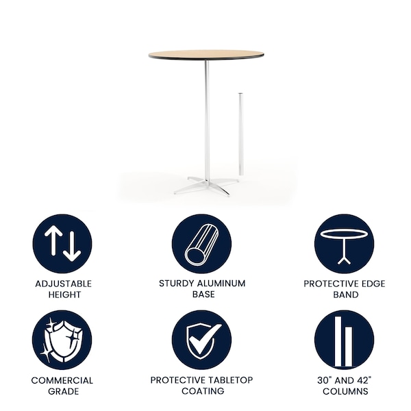 Flash Furniture Round Pub Table w/2 Columns, Rnd, Brchwd Top, 36", 36" L, 36" W, 42" H, Wood Top, Wood Grain - XA-36-COTA-GG