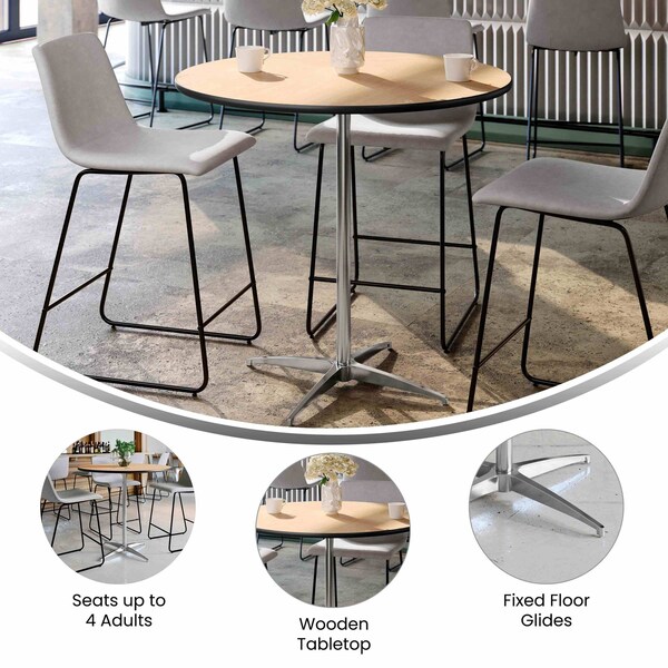 Flash Furniture Round Pub Table w/2 Columns, Rnd, Brchwd Top, 36", 36" L, 36" W, 42" H, Wood Top, Wood Grain - XA-36-COTA-GG