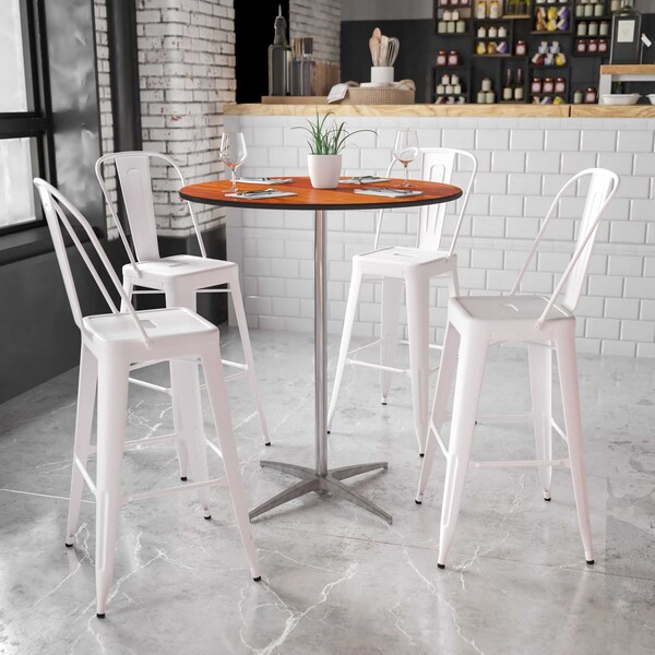 Flash Furniture Round Pub Table w/2 Columns, Rnd, Brchwd Top, 36", 36" L, 36" W, 42" H, Wood Top, Wood Grain - XA-36-COTA-GG