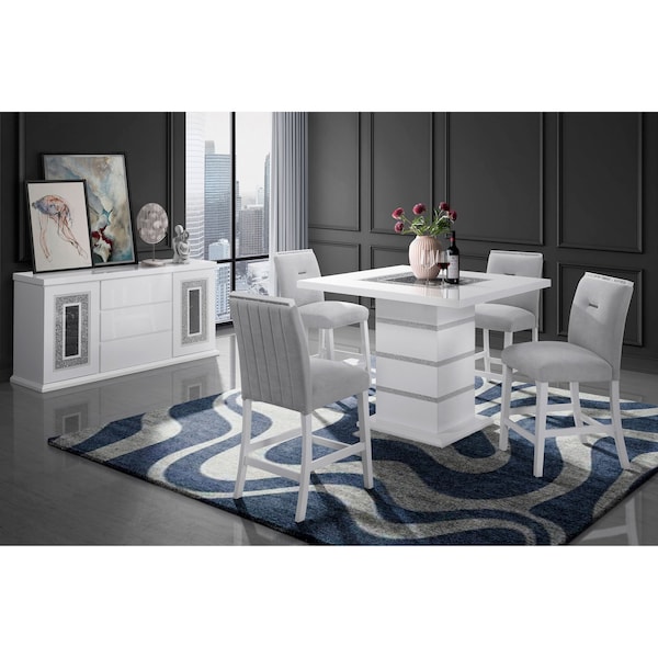 Global Furniture Usa Contemporary Fabric, Velvet Monaco White Bar Table + Monaco Bs - 4499