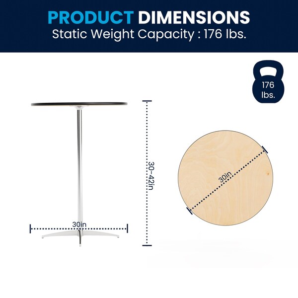 Flash Furniture 30 L, 30 W, 42 H, Birchwood, Chrome, Steel Top, Natural - 5-XA-30-COTA-GG