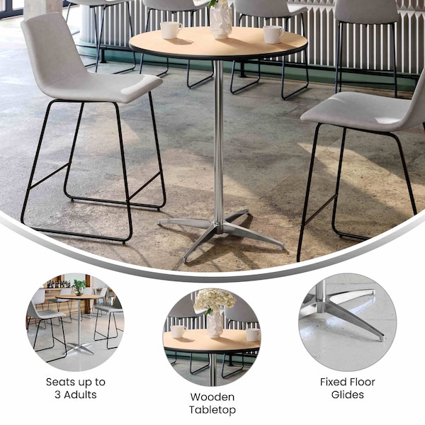 Flash Furniture 30 L, 30 W, 42 H, Birchwood, Chrome, Steel Top, Natural - 5-XA-30-COTA-GG