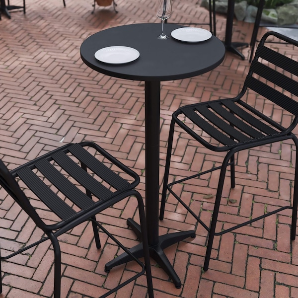 Flash Furniture 23.5 in L, 23.5 in W, 43.5 in H, Aluminum, Plastic, Stainless Steel Top, Black - TLH-059B-BK-GG