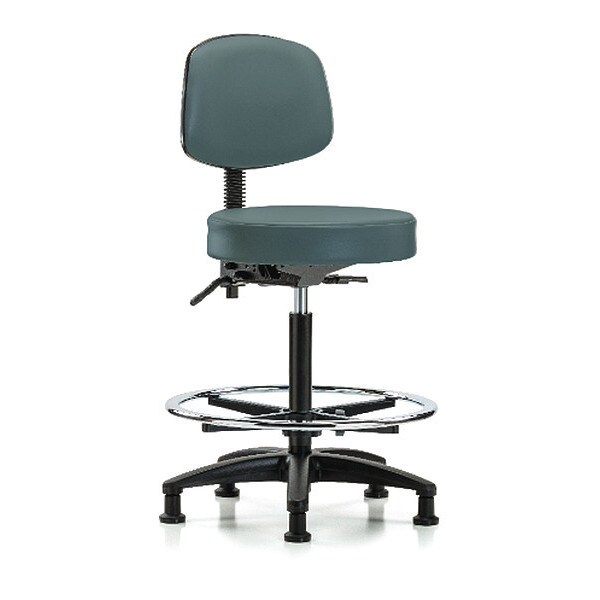 Blue Ridge Ergonomics Bench Stool, Hi, Vinyl, Bk, CF, Glides, Blu - BR-VHBST-RG-T0-CF-RG-8546