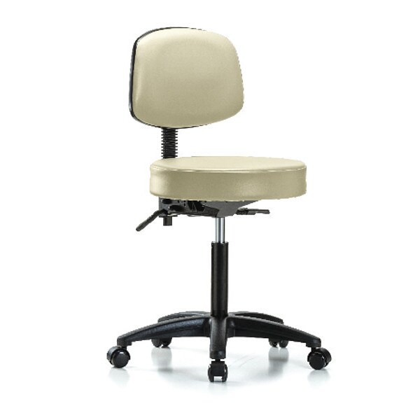 Blue Ridge Ergonomics Bench Stool, Med, Vinyl, Bk, Casters, Wht - BR-VMBST-RG-T0-NF-RC-8501