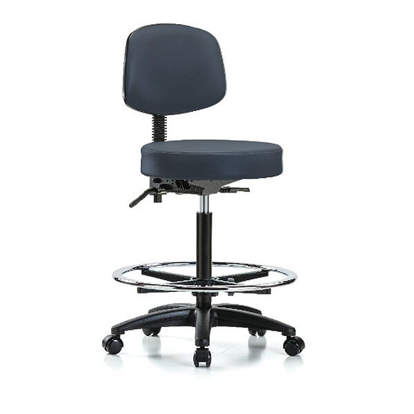 Blue Ridge Ergonomics Bench Stool, Hi, Vin, Bk, CF, Casters, Nav - BR-VHBST-RG-T0-CF-RC-8582