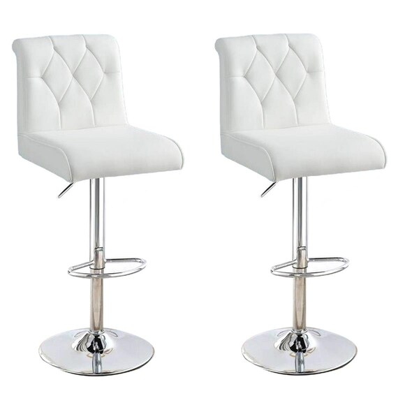 Benzara 40-46 x 17 in. Adjustable Barstool with Rolled Button Tufted Back, White - Set of 2 - BM266471