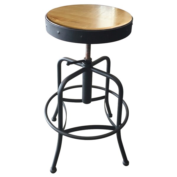 Holland Bar Stool Co Adjustable Stool, Black Wrinkle, Natural Distressed Hardwood Seat - 910BWNAT