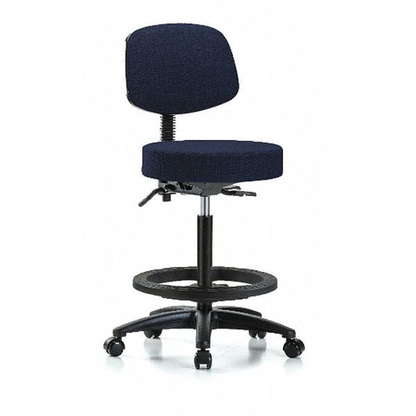 Blue Ridge Ergonomics Bench Stool, Hi, Fab, Bk, Tilt, BF, Cast, Nav - BR-FHBST-RG-T1-BF-RC-F45