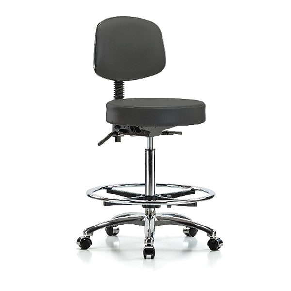 Blue Ridge Ergonomics Bench Stool, Hi, Vin, Bk, Chrome, CF, Cast, Gry - BR-VHBST-CR-T0-CF-CC-8605