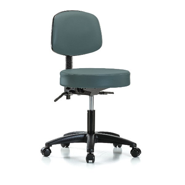 Blue Ridge Ergonomics Desk Stool, Vinyl, Bk, Tilt Casters, Blu - BR-VDHST-RG-T1-RC-8546