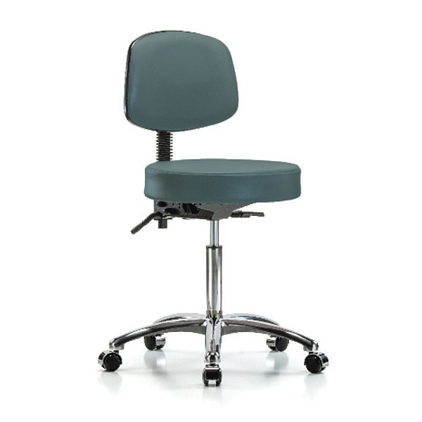 Blue Ridge Ergonomics Bench Stool, Med, Vin, Bk Chrome, Cast, Blu - BR-VMBST-CR-T0-NF-CC-8546