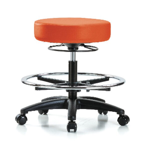 Blue Ridge Ergonomics Bench Stool, Med, Vinyl, CF, Casters, Orange - BR-VMBSO-RG-CF-RC-8613