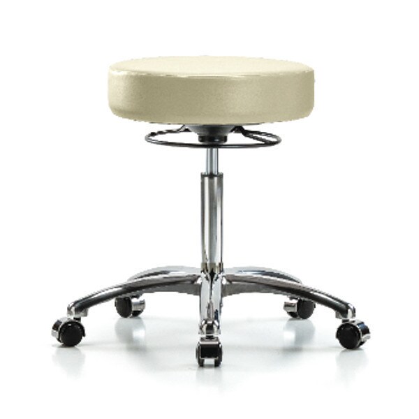 Blue Ridge Ergonomics Bench Stool, Med, Chrom, Vinyl, Castrs, Wht - BR-VMBSO-CR-NF-CC-8501