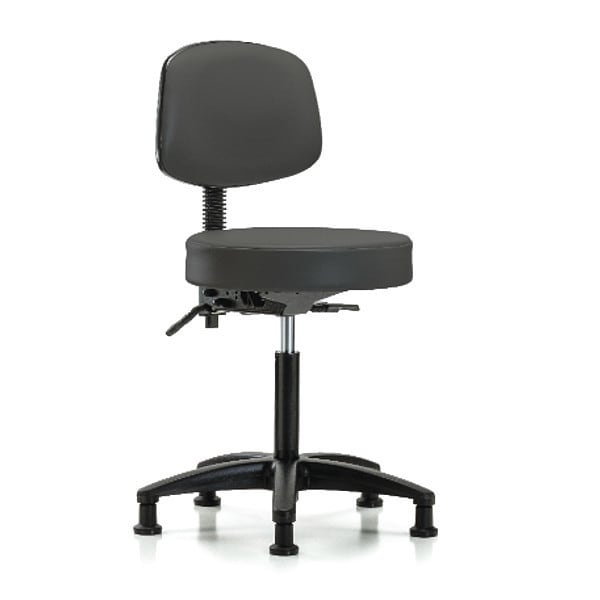 Blue Ridge Ergonomics Bench Stool, Med, Vinyl, Bk, Glides, Gry - BR-VMBST-RG-T0-NF-RG-8605