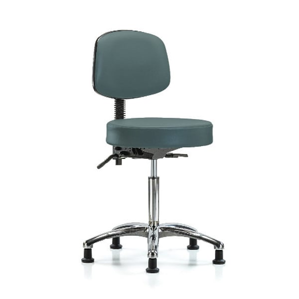 Blue Ridge Ergonomics Bench Stool, Med, Vin, Bk, Chrome, Glides Blu - BR-VMBST-CR-T0-NF-RG-8546