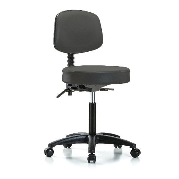 Blue Ridge Ergonomics Bench Stool, Med, Vinyl, Bk, Casters, Gry - BR-VMBST-RG-T0-NF-RC-8605