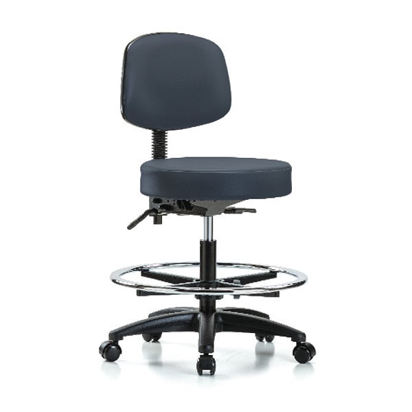 Blue Ridge Ergonomics Bench Stool, Med, Vinyl, Bk, CF, Casters, Nav - BR-VMBST-RG-T0-CF-RC-8582