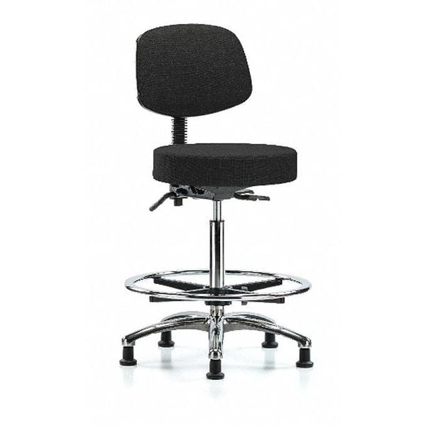 Blue Ridge Ergonomics Ben Stool, Hi, Fab, Bk Chrome, CF Glides, Blk - BR-FHBST-CR-T0-CF-RG-F42