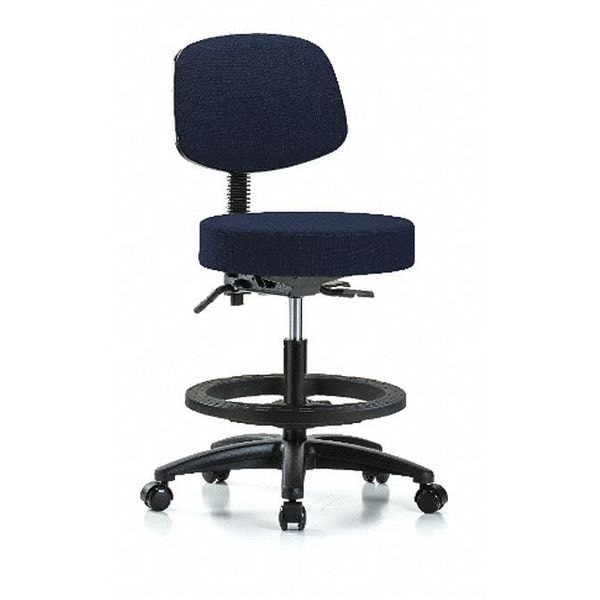 Blue Ridge Ergonomics Bench Stool, Med, Fab, Bk, BF, Casters, Nav - BR-FMBST-RG-T0-BF-RC-F45