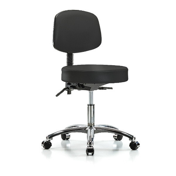 Blue Ridge Ergonomics Desk Stool, Vinyl, Bk, Chrome, Casters, BLK - BR-VDHST-CR-T0-CC-8540