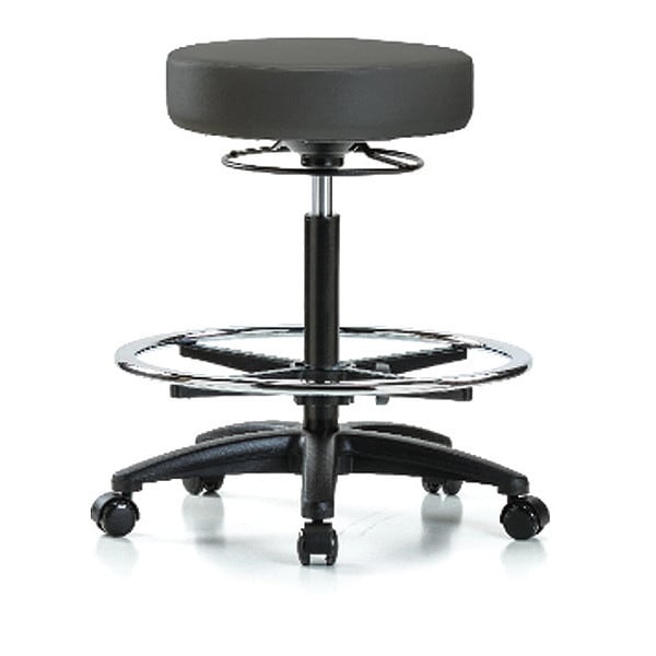 Blue Ridge Ergonomics Bench Stool, Hi, Vinyl, CF, Casters, Gry - BR-VHBSO-RG-CF-RC-8605