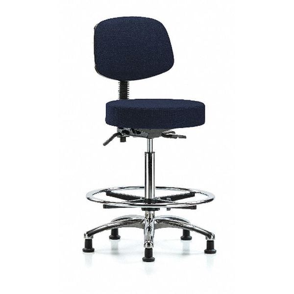 Blue Ridge Ergonomics Bench Stool, Hi, Fabric, Bk, CF, Glides, Nav, Seat Height Range: 25" to 35" - BR-FHBST-CR-T1-CF-RG-F45