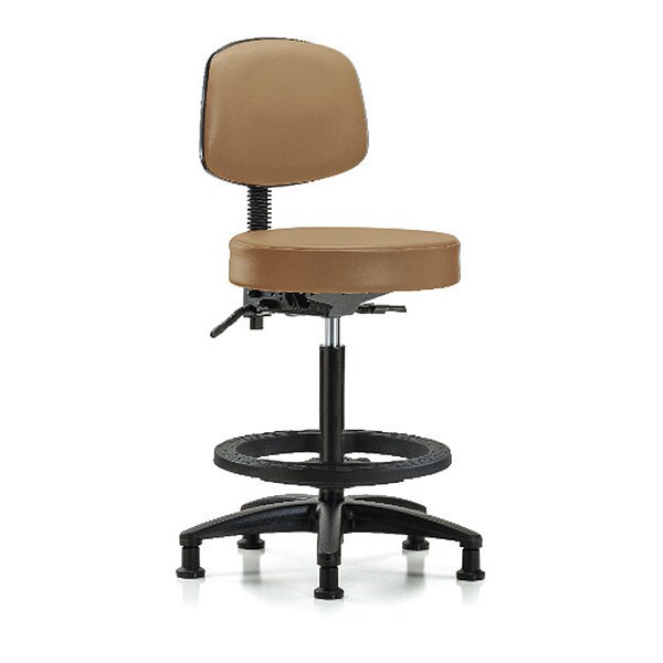 Blue Ridge Ergonomics Bench Stool, Hi, Vinyl, Bk, BF, Glides, Taupe - BR-VHBST-RG-T0-BF-RG-8584