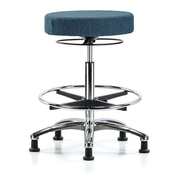 Blue Ridge Ergonomics Bench Stool, Hi, Fabric, Chrom, CF, Glids, Blu - BR-FHBSO-CR-CF-RG-F43