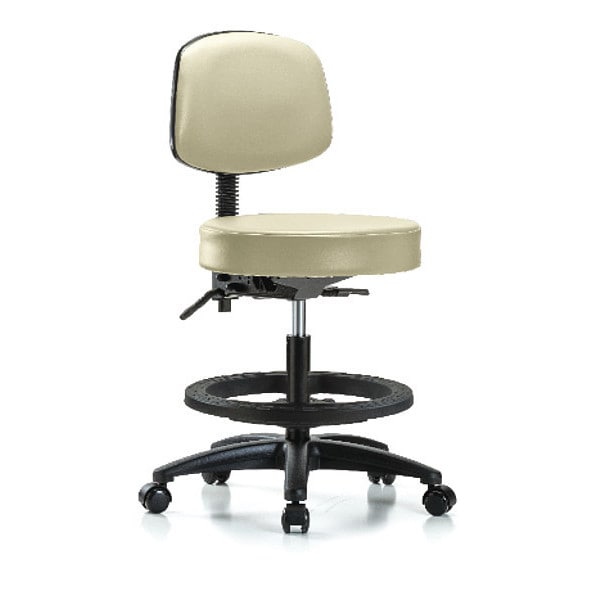 Blue Ridge Ergonomics Bench Stool, Med, Vin, Bk, BF, Casters, Wht - BR-VMBST-RG-T0-BF-RC-8501