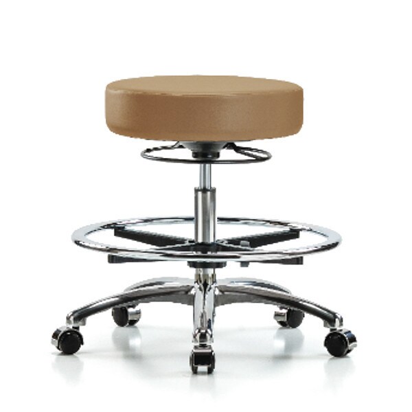 Blue Ridge Ergonomics Bench Stool, Med, Vinl, Chrm, CF, Cstrs, Taupe - BR-VMBSO-CR-CF-CC-8584
