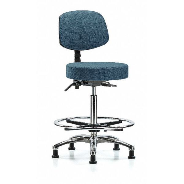 Blue Ridge Ergonomics Ben Stool, Hi, Fab, Bk Chrome, CF Glides, Blu - BR-FHBST-CR-T0-CF-RG-F43