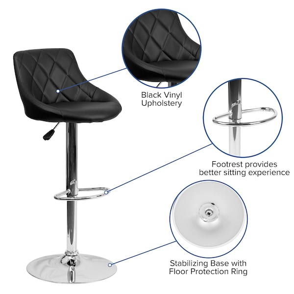 Flash Furniture Black Vinyl Barstool, Adj Height, Seat Height Range: 23" to 32" - CH-82028A-BK-GG