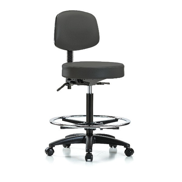 Blue Ridge Ergonomics Bench Stool, Hi, Vin, Bk, CF, Casters, Gry - BR-VHBST-RG-T0-CF-RC-8605