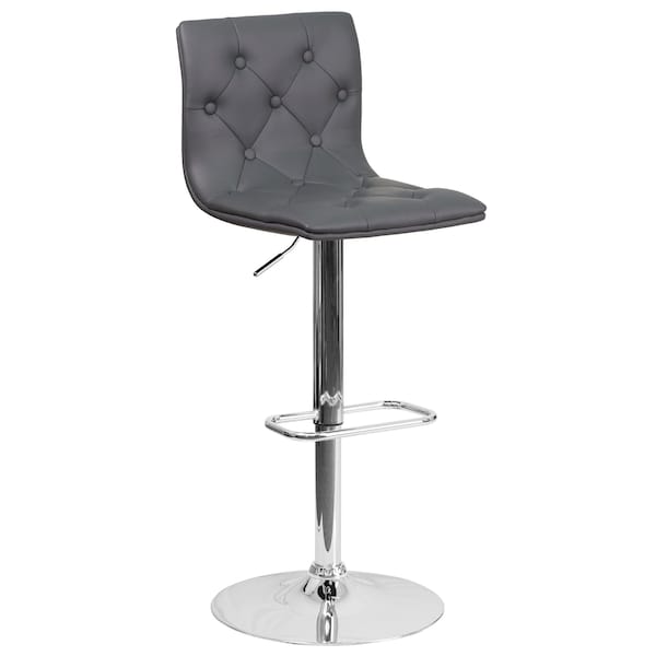 Flash Furniture Tufted Gray Vinyl Barstool, Adj Height - CH-112080-GY-GG