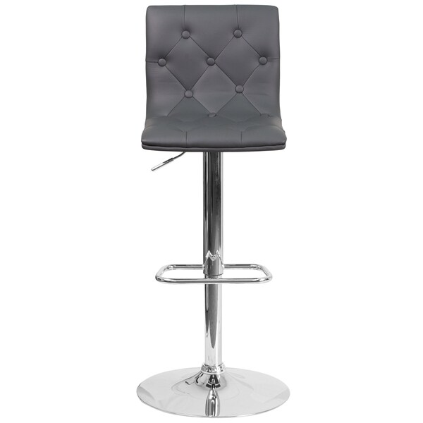 Flash Furniture Tufted Gray Vinyl Barstool, Adj Height - CH-112080-GY-GG