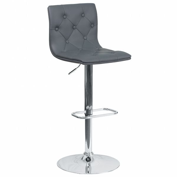 Flash Furniture Tufted Gray Vinyl Barstool, Adj Height - CH-112080-GY-GG