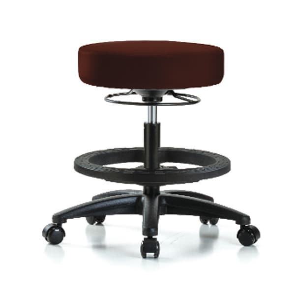 Blue Ridge Ergonomics Bench Stool, Med, Vinyl, BF, Casters, Burg - BR-VMBSO-RG-BF-RC-8569