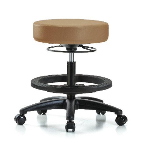 Blue Ridge Ergonomics Bench Stool, Med, Vinyl, BF, Casters, Taupe - BR-VMBSO-RG-BF-RC-8584